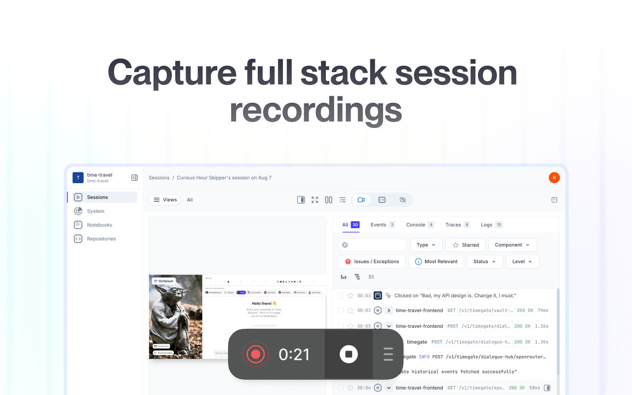 Multiplayer full stack session recordings overview